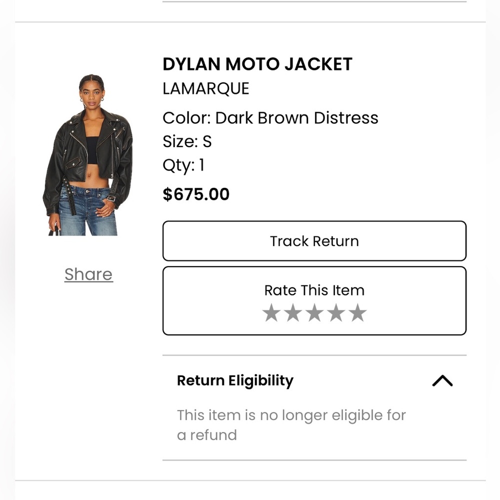 LAMARQUE Dylan Moto Jacket - Dark Brown Distress size small genuine leather